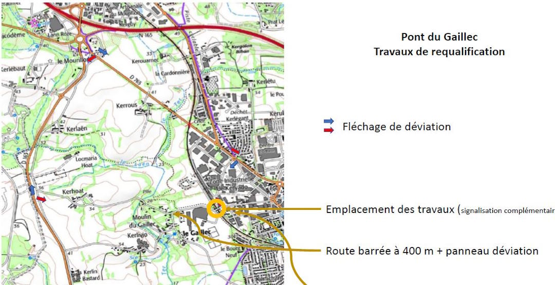 Plan de la déviation mise en place durant les travaux au Pont du Gaillec à Lorient